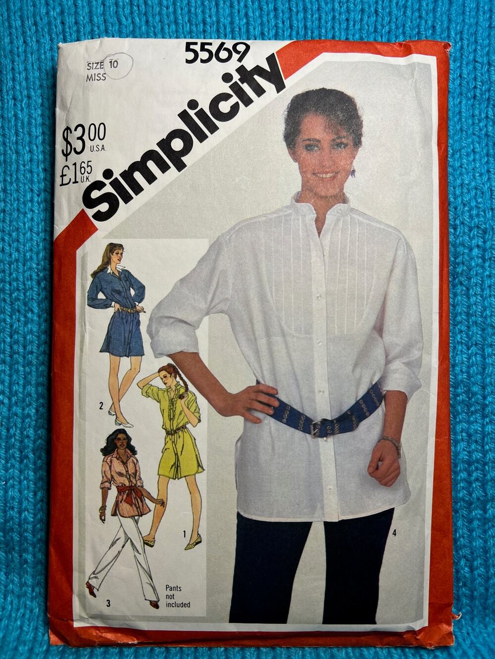 Simplicity Sewing Pattern tunic mini dress pintuck tuxedo front 1980s size 10